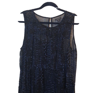 Lucky Brand dress Sz 1X. 2 layers w/slip Navy Blue Lightweight Flowy PTP 22 1/2”